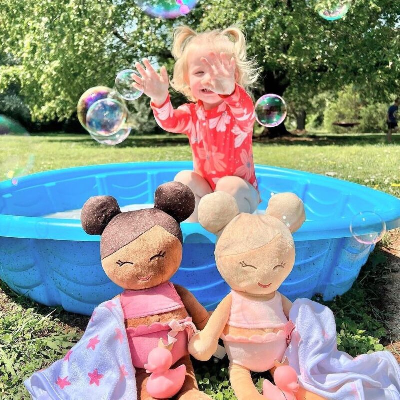 Outdoor pool play with lullababy bath dolls